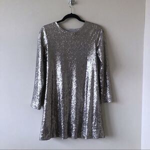 Press - Full Sequin Silver Shift Mini Dress